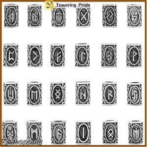 [Towering Pride] 24 Pcs Viking Runes Set Loose Hạt Spacer Hạt Cho Tóc Bện Dreadlock Hạt Tự Làm Đồ Trang Sức Làm