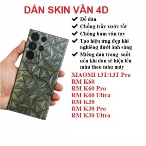Miếng dán skin vân 4D mặt lưng trong suốt Xiaomi 13T 13T Pro Redmi K60 K60 Pro K60 Ultra Redmi K30 K30 Pro K30 Ultra
