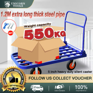 Unicorn 550KG Foldable trolley pushcart heavy duty for delivery hand truck trolley 120*65CM With 5 inch heavy rubber wheels Flatbed square tube trolley truck folding portable silent Push Cart pull