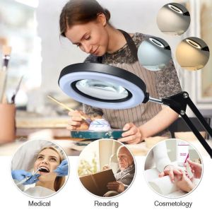 10X Magnifier USB 3 Colors LED Magnifying Glass for Soldering Iron Repair/Table Lamp/Skincare Beauty