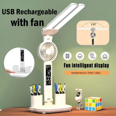 [SG READY STOCK] USB LED Desk Lamp Double Head Study Light 3 Color Touch Dimming Eye Protection Bedroom Table Lamp