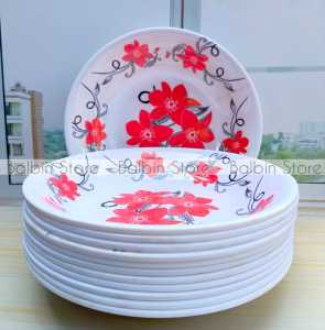 SPESIAL 6 PCS PIRING MELAMINE LEBAR 23CM MODEL CEKUNG DALAM | PIRING MELAMIN MOTIF KEMBANG | PIRING MAKAN KUALITAS TEBAL