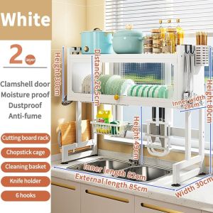 IRO Kitchen Over Sink Dish Rack With Door Multifunctional Dish Drying Rack Kitchen Organiser Storage Shelf