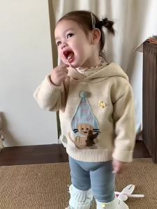Zaili Childrens Clothing Girls Sweater Autumn Winter 2025 New stylish hooded childrens knit sweater top for girls