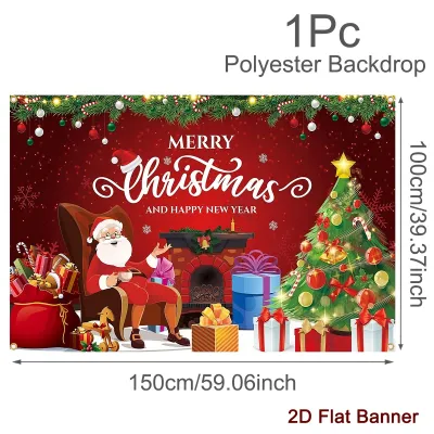 Merry Christmas Banner Multiple Styles Santa Claus Xmas Tree Polyester Christmas Backdrop Xmas 2026 Party Supplies Photography Background Christmas Decorations Happy New Year 2027