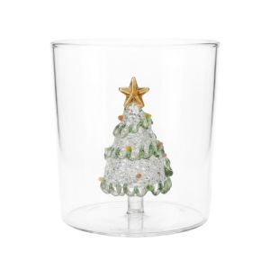 HUYAN Heat-resistant 3D Christmas Tree Built-in Glass Cup Transparent High Borosilicate Glass Christmas Gift Christmas Art Reusable Coffee Milk Mug Tea Espresso Cup Holiday Table Decor