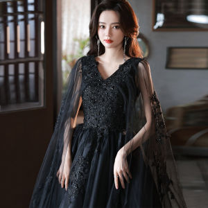 Elegant Black Evening Gown – High-End Luxury Long Dress for Hosts Banquets Weddings and Formal Events