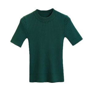 🎀 SIS Slim Fit Plain Round Neck Classic Short Sleeve Blouse Korean Wool Knitted Top for women new style 2025