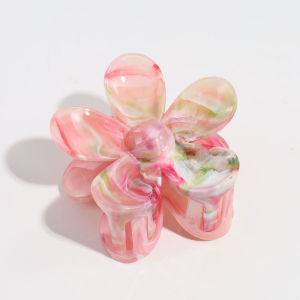F4 Jepit Rambut Bunga Kamboja 7.3cm Elegant Ladies Marble Pattern Flower Hair Claw Clip HBSA003