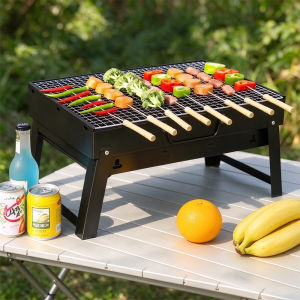 BBQ Grill Portable Folding Charcoal Outdoor Camping Picnic Stainless Steel Tool Compact Barbecue Pit