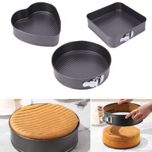 HJKL 3pcs Carbon Steel Cake Mold Baking Tools Heart Round Square Removable Bottom Cake Embryo Mold Set Pastry Kitchen Tools Multi-purpose Live Bottom Baking Pan Tool Kids Children