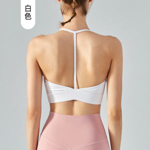 T-shaped back hanging neck strap beautiful back bra shockproof sports bra with chest cushion yoga fitness vest