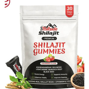 in stock Hillside Shilajit Gummies Premium Rasa Strawberi dengan Ashwagandha & Akar Burdock  60 Gummy Vegan