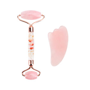 DECINIEE Natural Rose Quartz Petal Roller Slimming Face Massager Lifting Jade Facial Massage Roller Anti-wrinkle Skin Care for Women Gift