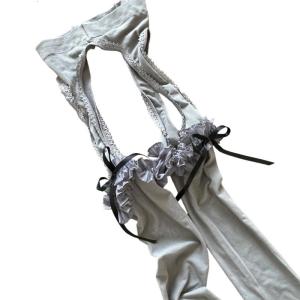 Womens Suspender Pantyhose Hight Waist Tights Pantyhose Garter Belt Tights Sweet Bows Ruffle Thigh High Stockings