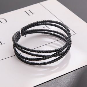 Jewelry black rhinestone steel wire cross opening elastic bracelet long-lasting color retention electrophoresis black B331