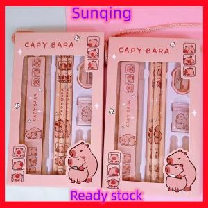 SQ Stationery [Flash Sale] 8 In 1 Capybara Cartoon Animals Pencil Ruler Eraser Sharpener Stationery Set Student School Office Writing Supplies Kids Gift