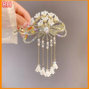 🔥🔥🔥ranghe กิ๊บติดผมรูปโบว์กลวงออกสำหรับผู้หญิงกิ๊บติดผมประดับผมมีพู่ประดับคริสตัลรูปดอกไม้