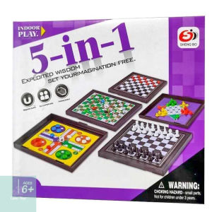 Mainan Board Game Ular Tangga Magnet 5 in 1 Catur Ludo Halma Catur