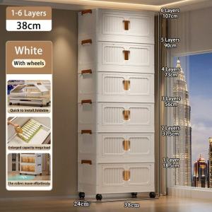 3/4/5 Layers2 Doors Large CapacityYellow handle Multipurpose Foldable Storage Cabinet Wheels storage rack Almari Pakaian 收纳柜