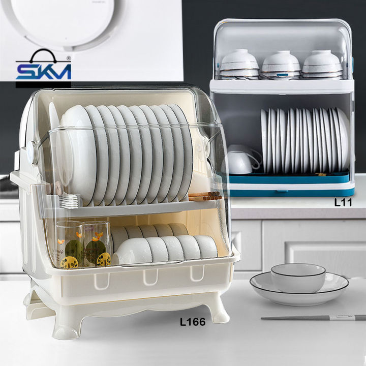 SKM Double Layer Dustproof Plastic Kitchen Dish Rack Storage Box L11