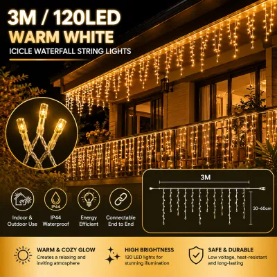 LED Christmas Light Icicle Waterfall Fairy String Curtain Lights Garland Outdoor Wedding Party Decor