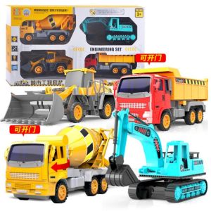 Construction Truck Toy Set 4/6 PCS Excavator Crane Mixer Dump Truck Kids Toy Light Sound Movable Parts