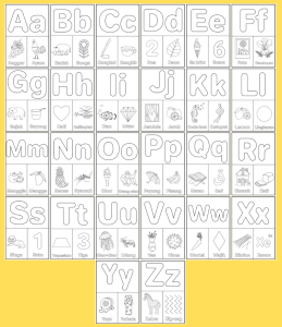 30 Lembar Kertas Mewarnai Anak A5 / Coloring / Sketsa Tema Abjad