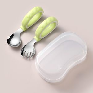 SKISOPGO Silicone Spoon And Fork Set for Babies Anti Drop Training Utensils Easy to Handle for Meal Time Suitable for Ages 4 Months to 3 Years