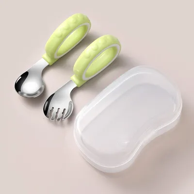 SKISOPGO Silicone Spoon And Fork Set for Babies Anti Drop Training Utensils Easy to Handle for Meal Time Suitable for Ages 4 Months to 3 Years