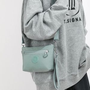 LAOO Korean Style Zipper Crossbody Bag Solid Color Nylon Canvas Shoulder Bag Fashion Coin Purse Small Phone Bag Women