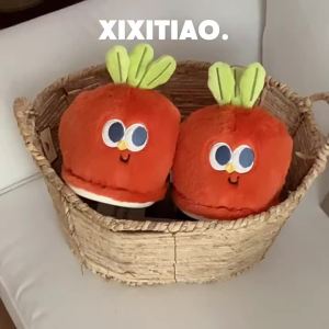 XIXITIAO รองเท้าแตะผ้าฝ้ายเก็บอุณหภูมิในร่มสำหรับผู้หญิงหัวแครอทตาใหญ่น่ารักรองเท้าแตะผ้าฝ้ายใส่ในบ้านให้ความอบอุ่นในใหม่ฤดูใบไม้ร่วงและฤดูหนาวสำหรับเด็กผู้หญิง