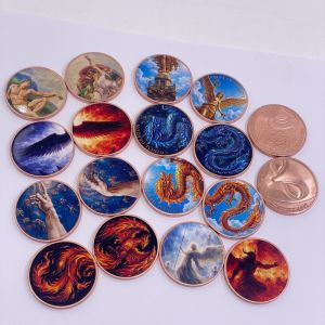 【discount store】1oz Pure Copper Commemorative Coin Colorful Art Print Collection Dragon Angel Phoenix Mythology Challenge Coin Souvenir Gifts