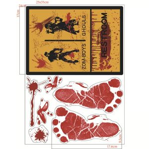 OUREAL Dấu tay và dấu chân dính máu Nhãn dán trang trí Halloween Nhiều màu sắc Họa tiết đầu lâu Decal dán cửa sổ Halloween Đáng sợ Chống thấm nước Miếng dán tĩnh điện Tiệc Halloween
