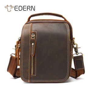 EDERN กระเป๋าสะพายไหล่หนังม้าบ้าย้อนยุคผู้ชายกระเป๋าเมสเซนเจอร์ขนาดเล็กกระเป๋าเข็มขัดหนังแท้กระเป๋าคาดเอวกระเป๋าสะพายข้างสำหรับผู้ชาย