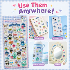 Cartoon 3D Bubble Stickers Cinnamoroll Melody Kuromi Stickers Transparent Jelly Crystal Decorative Sticker
