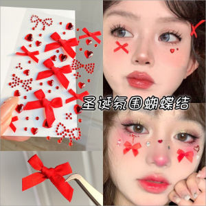 Christmas Face Sticker Red Pink Bow Ribbon Cartoon Makeup Decorative Stickers Waterproof Christmas Face Temporary Tattoo Paper