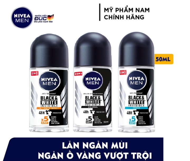 Lăn Ngăn Mùi NIVEA MEN Black &White - 48H Ngăn Mồ Hôi - Ngăn Vệt Ố Vàng ...