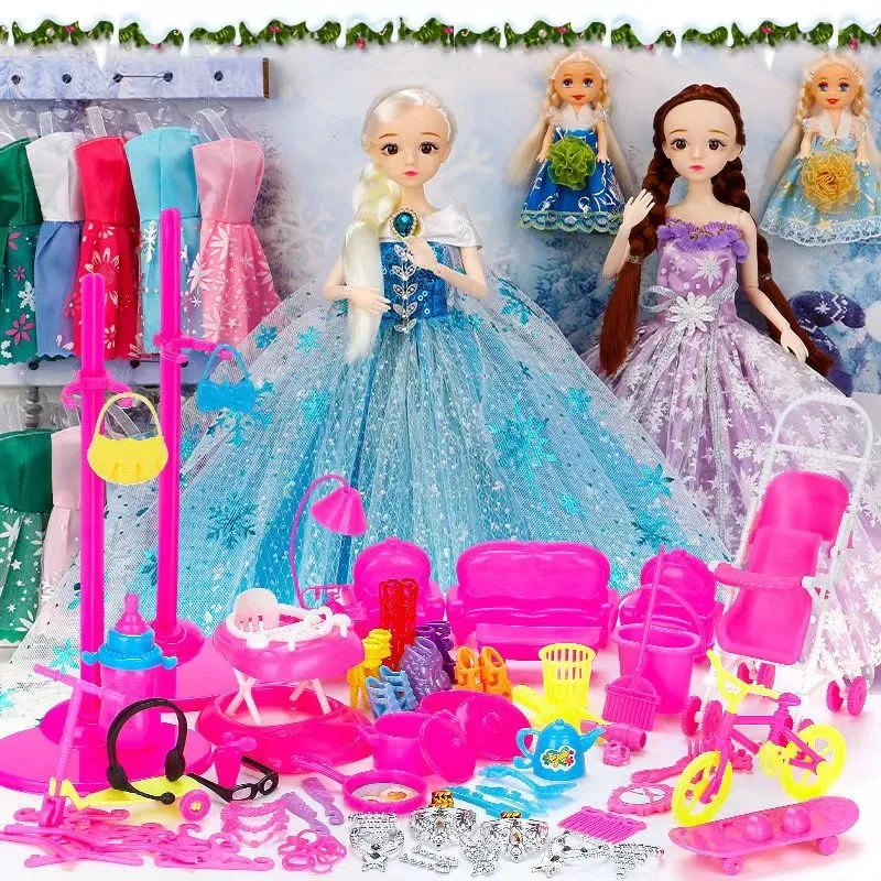 Snow Princess cute doll Princess Doll Set princess dress up girl dress  accessories big box birthday gift for kids girls