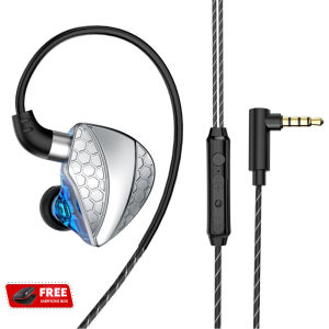QKZ-Hi6T HiFi Headphones with MicEar hanging headphones Metal headphones Wired Subwoofer Headphones Music for Sports Running