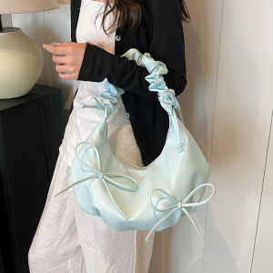Cloud bag large capacity one-shoulder underarm bag lightweight soft surface drawstring bow crossbody bag