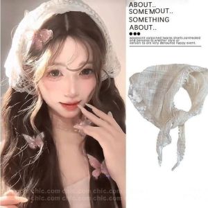 1PC Fashion  Spring Flower Lace Triangle Hair Scarf Women Ins Style Headscarf Bandana Sweet Kerchief
