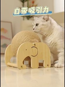 Meilovmao Cat Scratching Ball Wooden Stand Vertical Scratcher Post No Shed Durable Kitten Toy Mainan Kucing