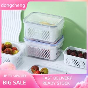 dongcheng Fruits Vegetables Preservation Box Transparent Double-Layer With Drain Basket Sealed With Cover Kitchen Refrigerator Storage Box