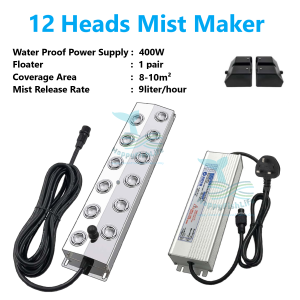 10 20 Head Ultrasonic Mist Maker Fogger Humidifier Greenhouse Hydroponic Mushroom Plantation Stage Hotel Rockery Pond Decoration 350W IP67 Waterproof Power Supply HappyFishLife