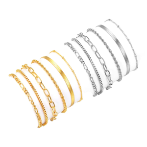 6pcs Elegant Gold Bracelets for Women 14K Real Gold Plated Stackable and Comfortable Wear Statement Pieces Set