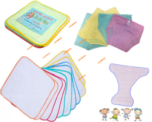 Set 5 Tấm Lót Chống Thấm Giặt Máy Đô Rê Mon Cao Cấp và 5 Tã Vải Dán Màu sơ sinh 0 - 7kg