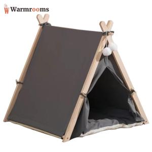 Cat Tent House Wooden Frame Portable Pet House Washable Wood Cat Dog Tent with Soft Cushion Portable Removable Dog House