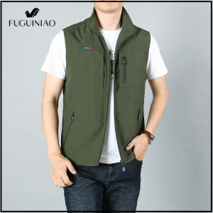 Fuguiniao Áo Vest Nam Bằng Vải Bông Áo Ghi Lê Nhân Quả Cho Bố M-6XL