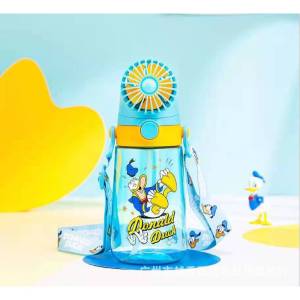 Bình nước Mickey Minnie chính hãng Disney 550ml tích hợp quạt điện tiện dụng Bình nước quạt điện tặng dây đeo